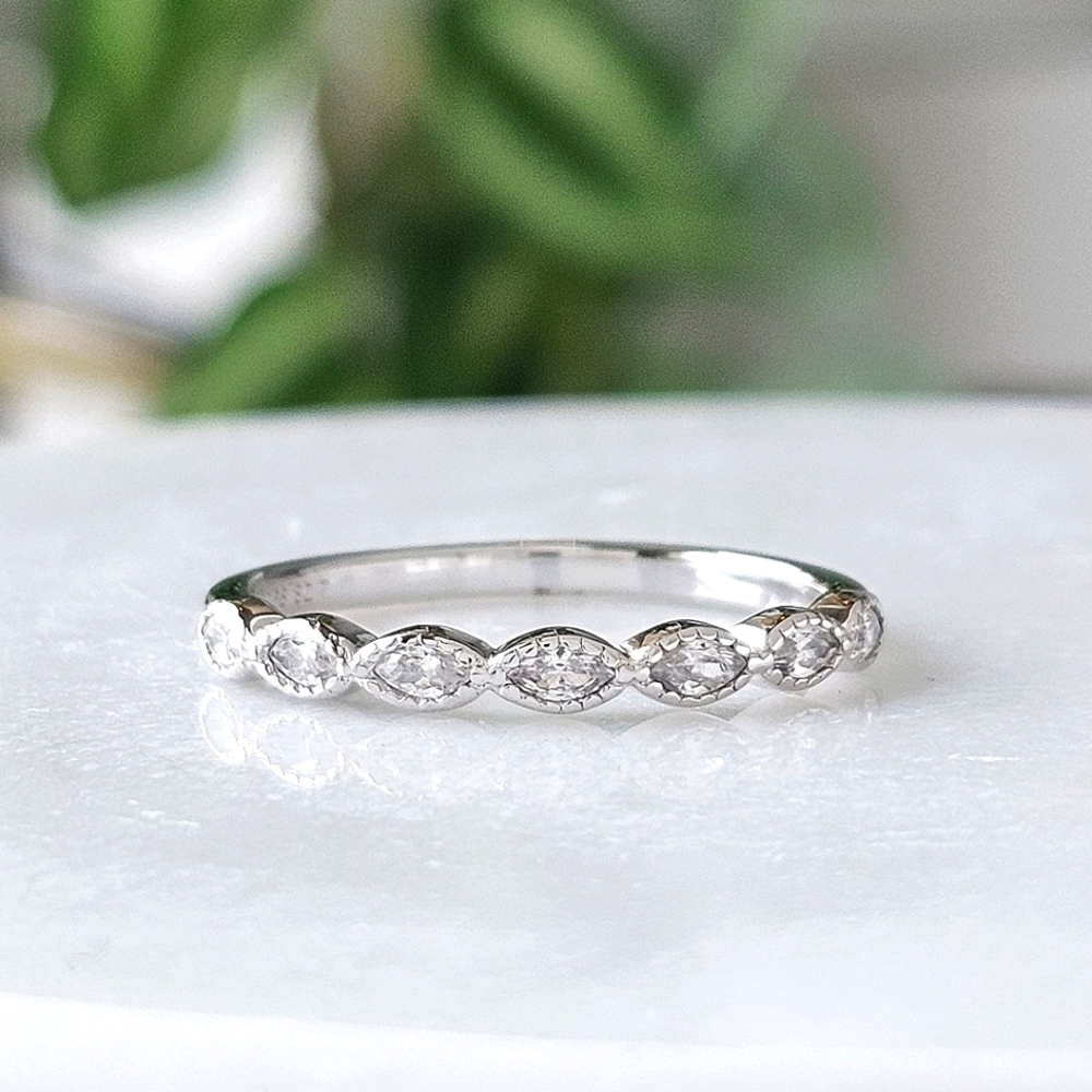 Stackable Marquise Half Eternity Ring, Charmed Aroma - 925 Sterling Silver